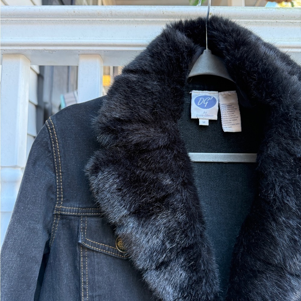 Vintage Diane Gilman DG Trucker Fur Collar Stretchy Jacket Dress Size Medium - Picture 4 of 7